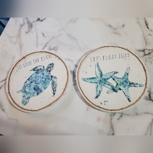 Lets Float Away Starfish & Sea Turtle Round Canvas Wall Decor